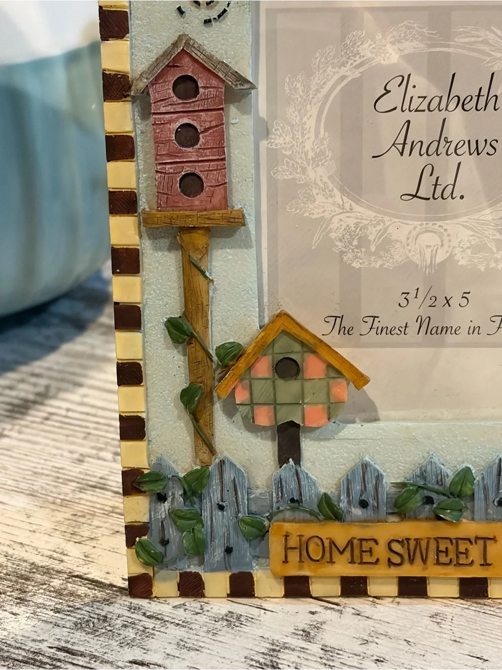 Whimsical Cottagecore “Home Sweet Home” Blue 3D Resin Birdhouse Picture Frame